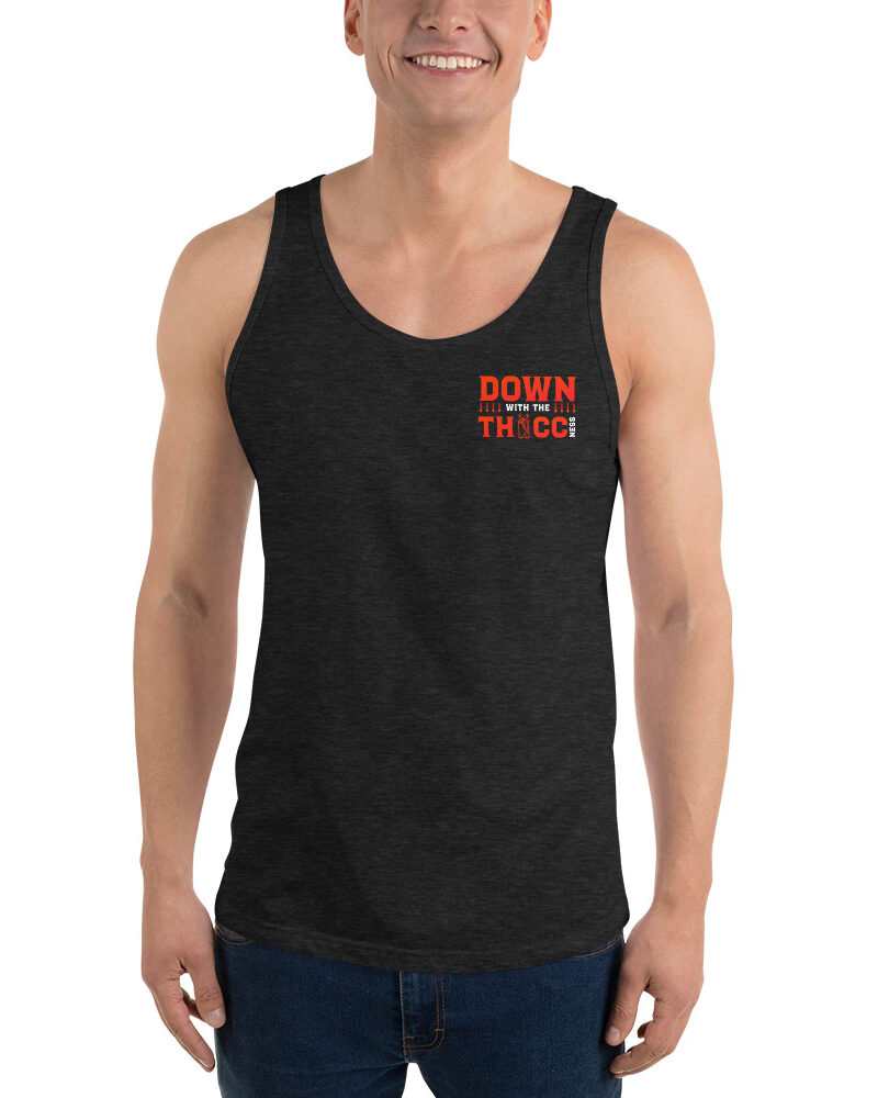 Down with the Thiccness Mens Tank Top Charcoal Black Triblend 1